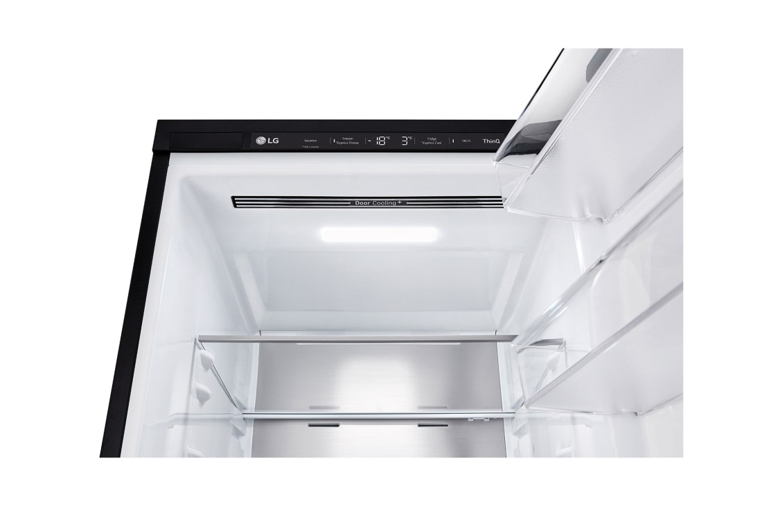 LG מקרר מקפיא תחתון 344 ליטר, זכוכית שחורה,  ‏DoorCooling+™‎,‏ ‎‏FRESHConverter™‎, תמונה של פרטי החלק העליון של תא המקרר, GR-B374BG, thumbnail 5