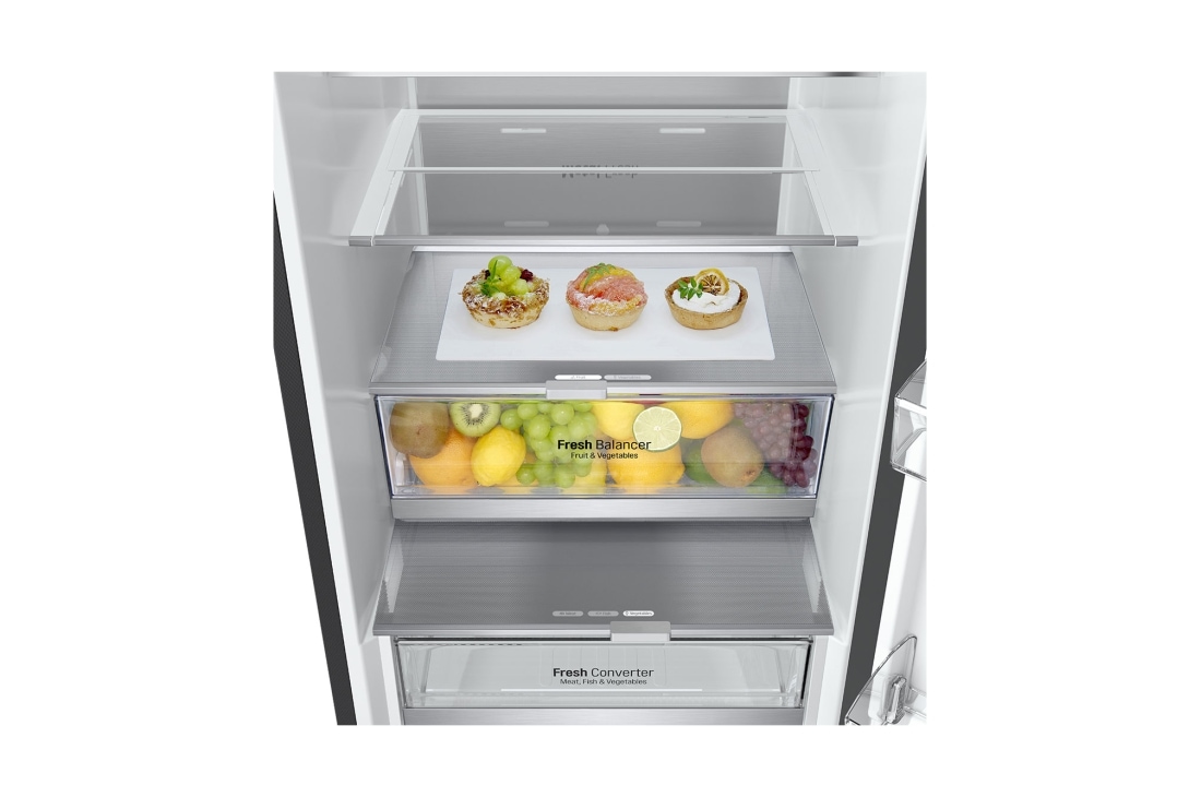 LG מקרר מקפיא תחתון 344 ליטר, זכוכית שחורה,  ‏DoorCooling+™‎,‏ ‎‏FRESHConverter™‎, תמונת USP ל'רעננות מהטבע', GR-B374BG, thumbnail 6