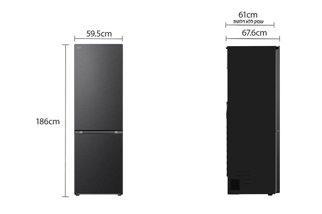 LG מקרר מקפיא תחתון 344 ליטר, LinearCooling™‎, ‏DoorCooling+™‎,‏ ‎‏FRESHConverter™‎, dimension image, GR-344SD, thumbnail 2
