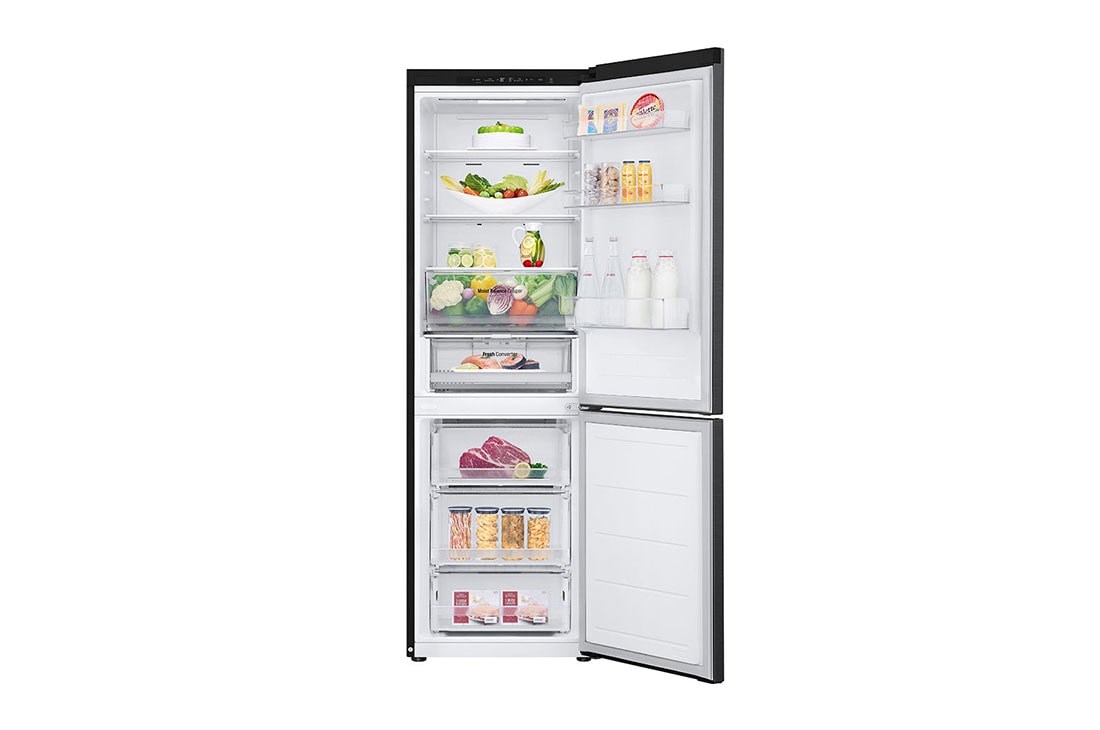 LG מקרר מקפיא תחתון 344 ליטר, LinearCooling™‎, ‏DoorCooling+™‎,‏ ‎‏FRESHConverter™‎, Front open with food, GR-344SD, thumbnail 3