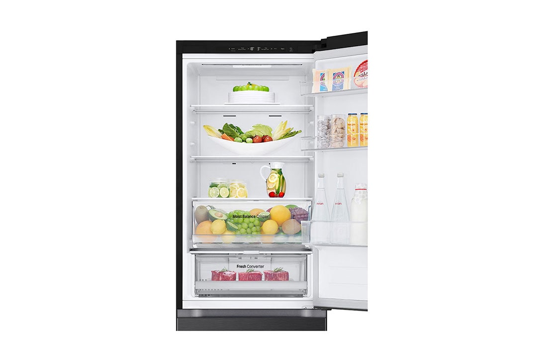 LG מקרר מקפיא תחתון 344 ליטר, LinearCooling™‎, ‏DoorCooling+™‎,‏ ‎‏FRESHConverter™‎, front top door open with food view, GR-344SD, thumbnail 8