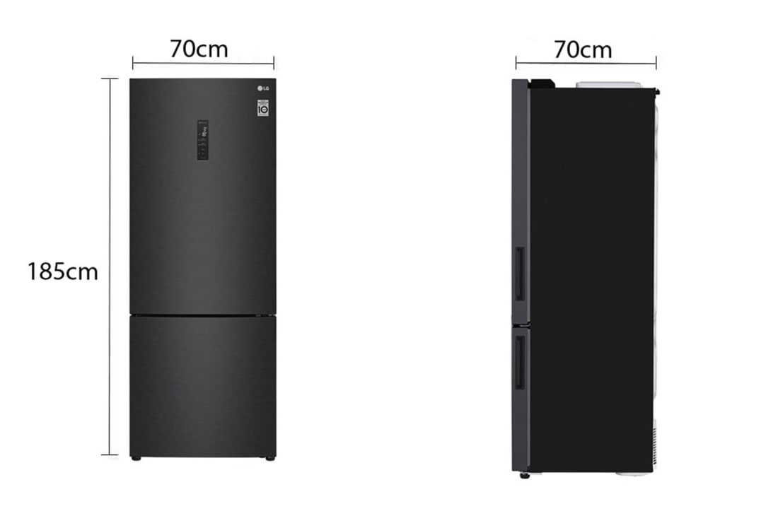 LG מקרר מסוג מקפיא-תחתון בעל טכנולוגיית Door Cooling+™‎ וקיבולת של 462 ליטר בגימור שחור מט, dimension view, R-2B479B, thumbnail 2