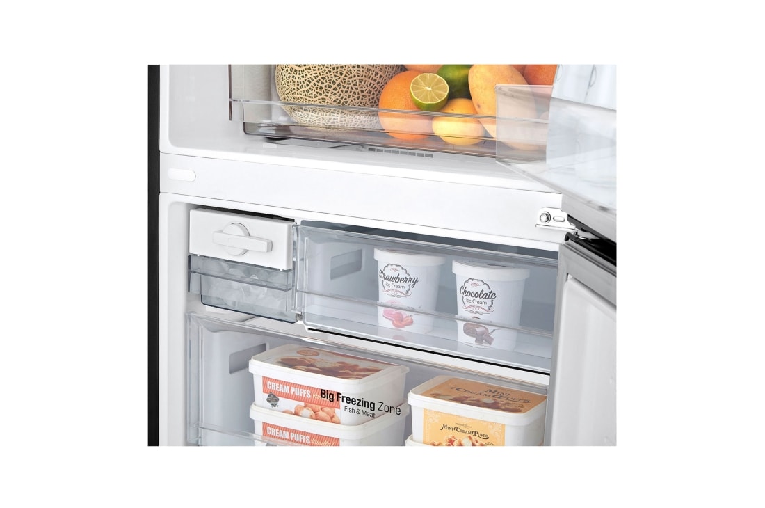 LG מקרר מסוג מקפיא-תחתון בעל טכנולוגיית Door Cooling+™‎ וקיבולת של 462 ליטר בגימור שחור מט, tray view with food, R-2B479B, thumbnail 8