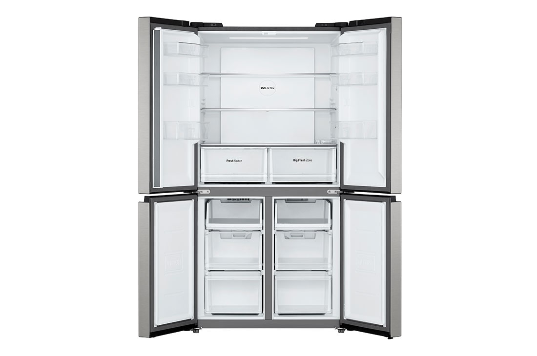LG מקרר 4 דלתות בנפח 474 ליטר, Front view with door open, GR-B470BE, thumbnail 3