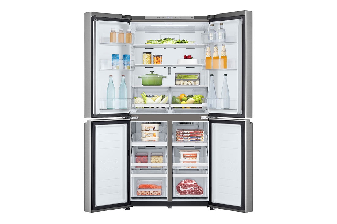 LG 530 ליטר, מקרר בעל דלת צרפתית, בצבע Prime Silver, מבט קדמי (דלת פתוחה, מקרר מלא), GR-B628BE, thumbnail 3