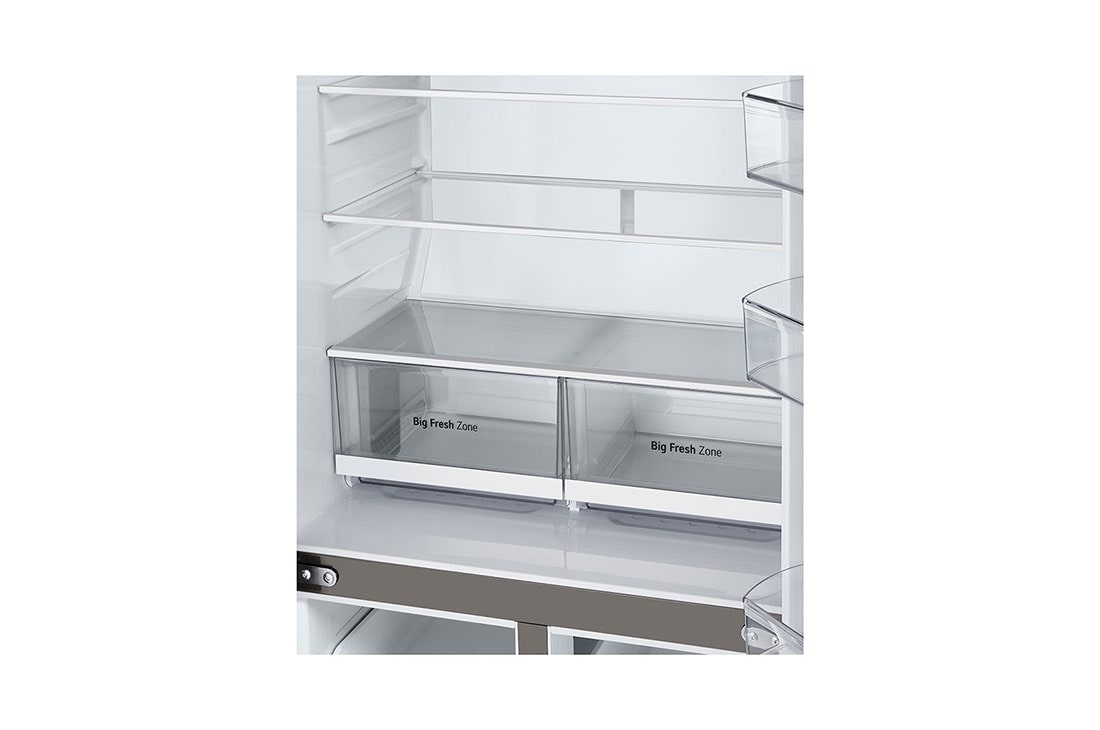 LG 530 ליטר, מקרר בעל דלת צרפתית, בצבע Prime Silver, 'מבט קדמי חלק תחתון פתוח, GR-B628BE, thumbnail 6