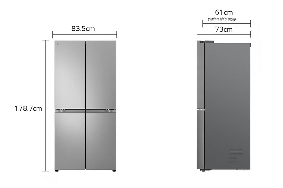 LG 530 ליטר, מקרר בעל דלת צרפתית, בצבע Prime Silver, Dimension, GR-B628BE, thumbnail 2