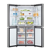 LG 530 ליטר, מקרר בעל דלת צרפתית, בצבע Prime Silver, מבט קדמי (דלת פתוחה, מקרר מלא), GR-B628BE, thumbnail 3