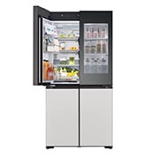 LG מקרר™InstaView עם טכנולוגיית MoodUP®‎ בעל דלתות לד במגוון צבעים ונפח של 617 ליטרים, דלתות צרפתיות, Top freezer one  door open with food, R-4D760MDUP, thumbnail 12