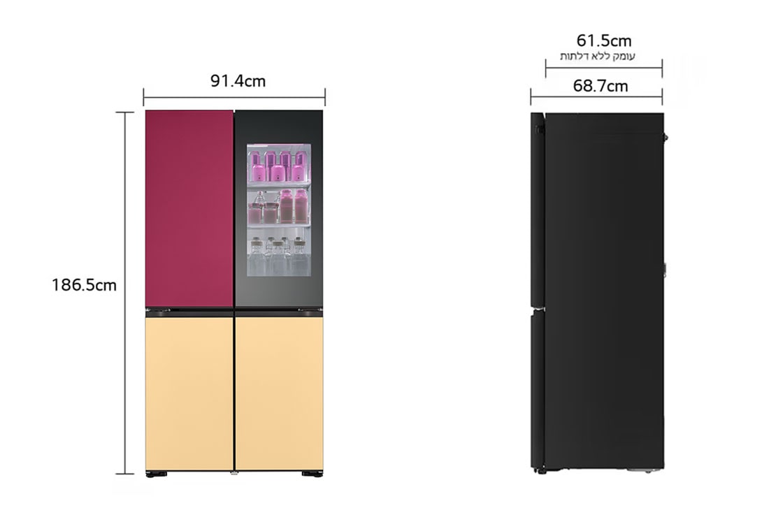 LG מקרר™InstaView עם טכנולוגיית MoodUP®‎ בעל דלתות לד במגוון צבעים ונפח של 617 ליטרים, דלתות צרפתיות, Dimension image, R-4D760MDUP, thumbnail 2