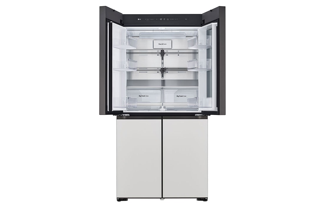 LG מקרר™InstaView עם טכנולוגיית MoodUP®‎ בעל דלתות לד במגוון צבעים ונפח של 617 ליטרים, דלתות צרפתיות, Top freezer  door open , R-4D760MDUP, thumbnail 6