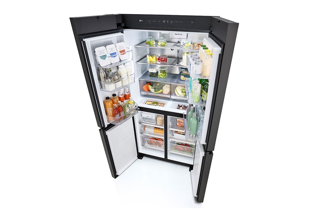 LG מקרר™InstaView עם טכנולוגיית MoodUP®‎ בעל דלתות לד במגוון צבעים ונפח של 617 ליטרים, דלתות צרפתיות, Top perspective view, R-4D760MDUP, thumbnail 7