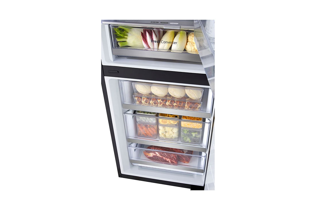 LG מקרר עם מקפיא תחתון InstaView™‎ בנפח 349 ליטר גימור פלדה שחורה יוקרתי, Bottom with food, R-2B394BINS, thumbnail 10