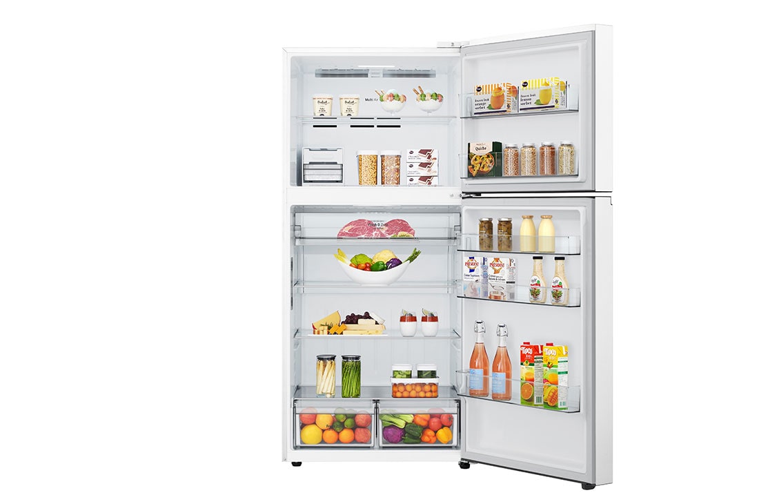 LG המקפיא העליון החדש של LG עם ™Smart Inverter וטכנולוגיית ™LINEAR Cooling בנפח 612 ליטר, front open with food view, GR-T69L622W, thumbnail 3