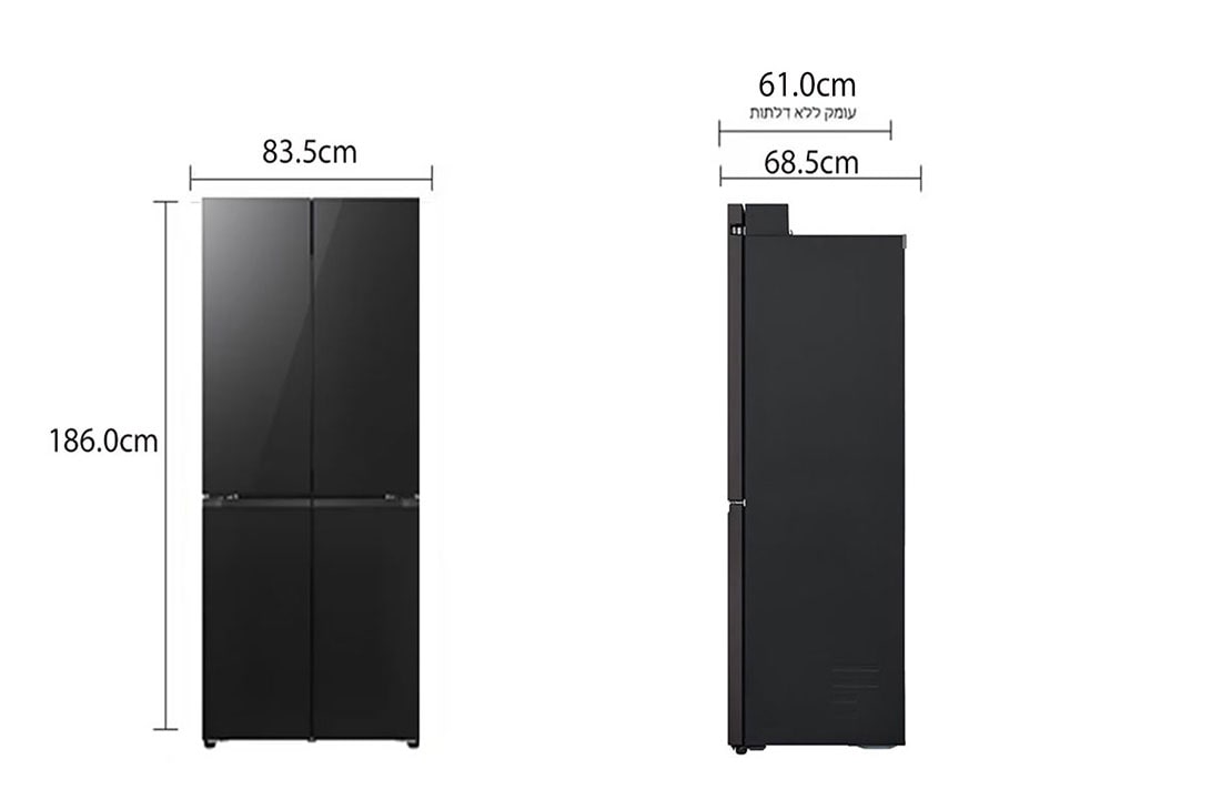 LG מקרר ארבע דלתות בקו אפס עם גימור זכוכית שחורה, בנפח 503 ליטר, dim, GR-4D635BG, thumbnail 2
