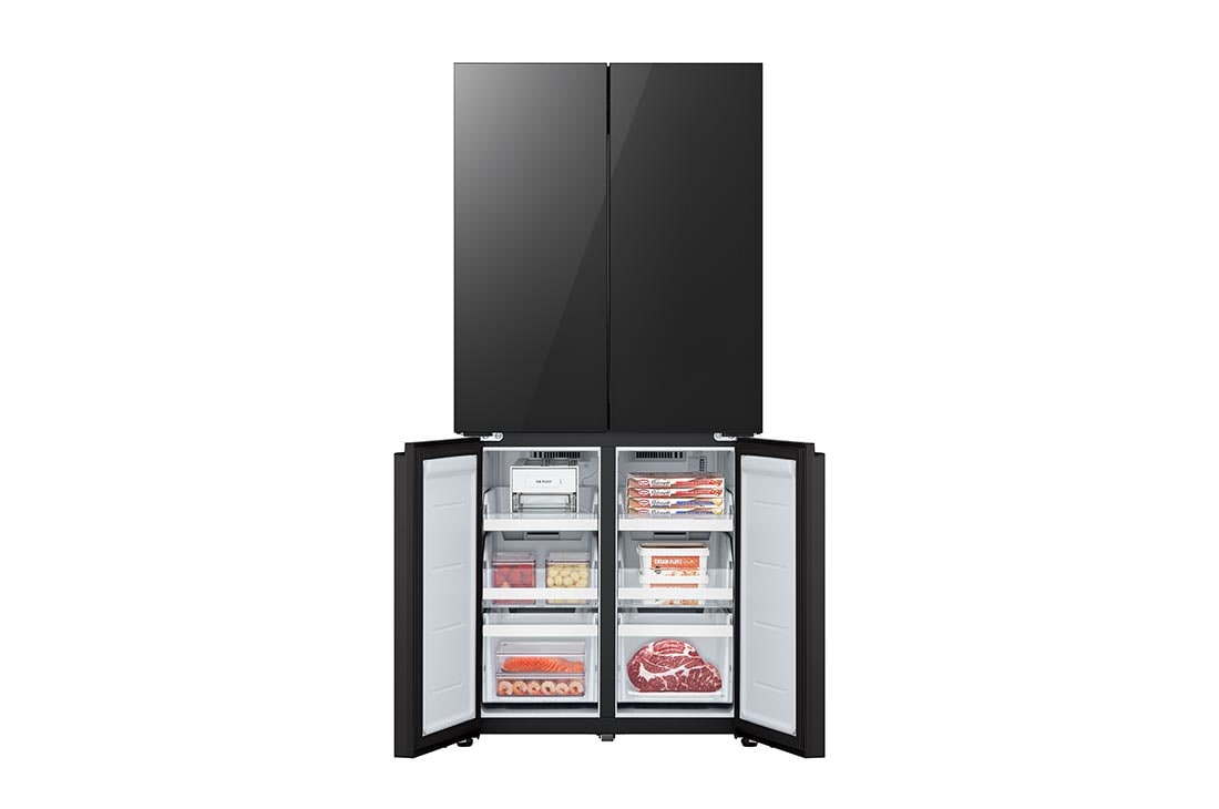 LG מקרר ארבע דלתות בקו אפס עם גימור זכוכית שחורה, בנפח 503 ליטר, Front bottom open with content, GR-4D635BG, thumbnail 11