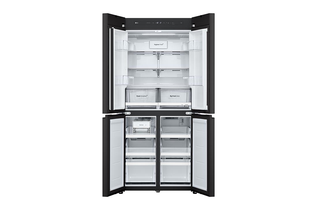 LG מקרר ארבע דלתות בקו אפס עם גימור זכוכית שחורה, בנפח 503 ליטר, Front open view, GR-4D635BG, thumbnail 4