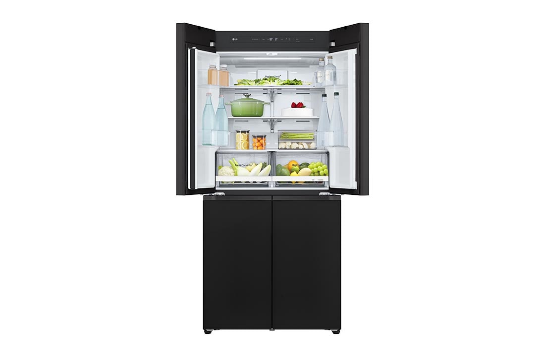 LG מקרר ארבע דלתות בקו אפס עם גימור זכוכית שחורה, בנפח 503 ליטר, Top view with content, GR-4D635BG, thumbnail 8