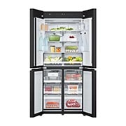 LG מקרר ארבע דלתות בקו אפס עם גימור זכוכית שחורה, בנפח 503 ליטר, Front open with content, GR-4D635BG, thumbnail 3