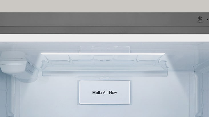 מקרר מקפיא תחתון LG ‏gv-b85ste ‏720 ליטר בגימור נירוסטה, עם תאורת LED עליונה בהירה לנראות קלה.