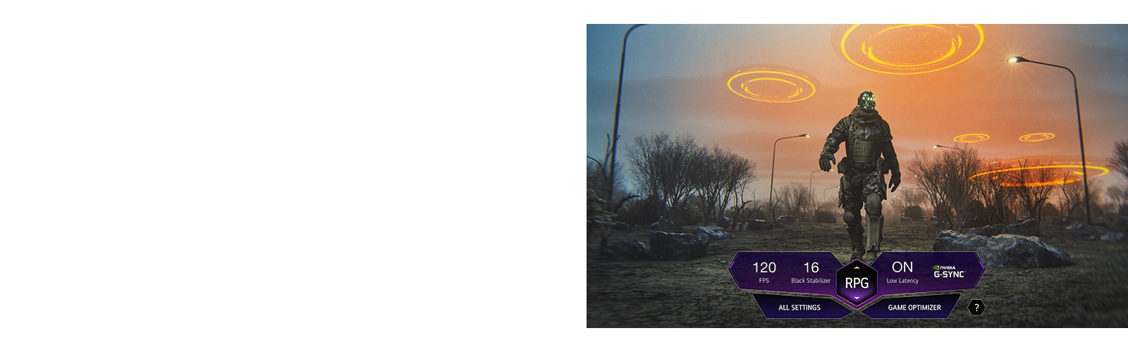 מסך טלוויזיה שבו מוצג באמצע לוח המחוונים של המשחק וחייל הולך קדימה באמצע שממה.