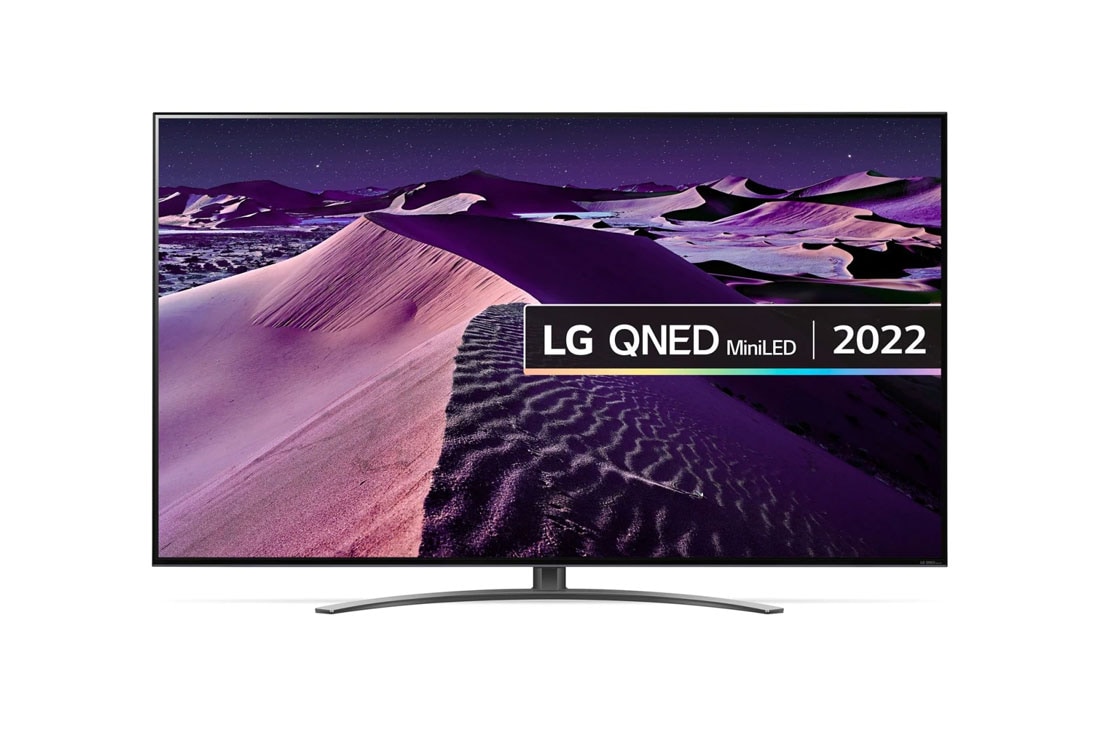 LG QNED86 75 Inch 4K Smart QNED MiniLED UHD webOS 22 ThinQ AI TV, front view with infill image, 75QNED866QA