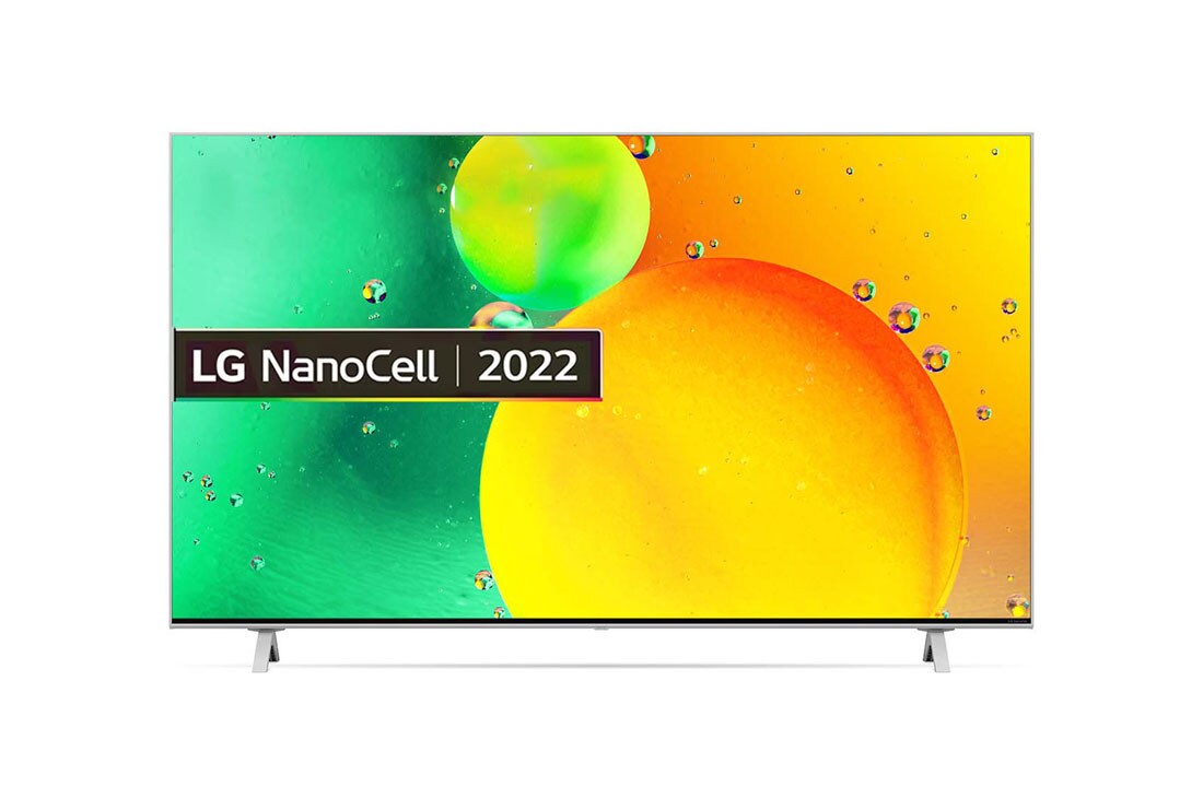 LG NANO77 65 Inch 4K Smart NanoCell UHD webOS 22 ThinQ AI TV, מבט קדמי של טלוויזיית LG NanoCell, 65NANO776QA