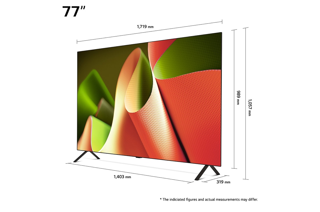 LG 77 אינץ' LG OLED AI B4 טלוויזיה חכמה 4K עם מעבד בינה מלאכותית אלפא 8, שלט חכם, דולבי ויז'ין webOS24, ‏2024, dimensions view, OLED77B46LA, thumbnail 2