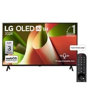 LG 55 אינץ' LG OLED AI B4 טלוויזיה חכמה 4K עם מעבד בינה מלאכותית אלפא 8, שלט חכם,  דולבי ויז'ין webOS24, ‏2024 , מבט קדמי על LG OLED TV, מדגם OLED AI B4 שניצבת על מעמד דו רגלי ומוצגים על המסך שלה הסמל של טלוויזיית OLED מספר 1 בעולם במשך 11 שנים ברציפות והלוגו של webOS Re:New Program, OLED55B46LA, thumbnail 1