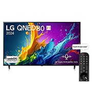 LG 55 אינץ' LG QNED AI QNED80  , טלוויזיה חכמה 4K עם בינה מלאכותית, שלט חכם, HDR10 ו-webOS24, ‏2024, מבט קדמי על מסך הטלוויזיה LG QNED מסדרת QNED80 שעליו מופיעים הכיתוב LG QNED, 2024 והסמל webOS Re:New Program, 55QNED80T6B, thumbnail 1