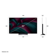 LG טלוויזיה חכמה LG OLED evo AI C5 4K 144Hz בגודל ‏65 אינץ', עם AI Magic remote ו-webOS25 ‏2025 , מבט קדמי ומבט צדדי על הטלוויזיה החכמה LG OLED evo AI C5 4K המציגה את ממדי האורך, הרוחב, הגובה והעומק שלה., OLED65C56LA, thumbnail 4