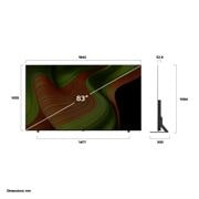 LG טלוויזיה חכמה LG OLED AI B5 4K 120Hz ‏‏בגודל 83 אינץ', עם AI Magic remote ו-webOS25 ‏2025 , מבט קדמי ומבט צדדי על הטלוויזיה החכמה LG OLED AI B5 4K המציגה את ממדי האורך, הרוחב, הגובה והעומק שלה., OLED83B56LA, thumbnail 4