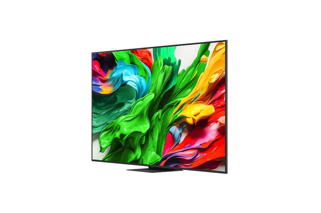 LG טלוויזיה חכמה 86 אינץ' LG QNED evo AI QNED86 ‏MiniLED 4K, תדר רענון 120Hz, שלט Magic AI, מערכת הפעלה webOS 25 ‏(דגם 2025), מבט קדמי ומבט צידי של הטלוויזיה החכמה LG QNED evo AI QNED86 4K המציגים את ממדי האורך, הרוחב, הגובה והעומק., 86QNED86A6A, thumbnail 4