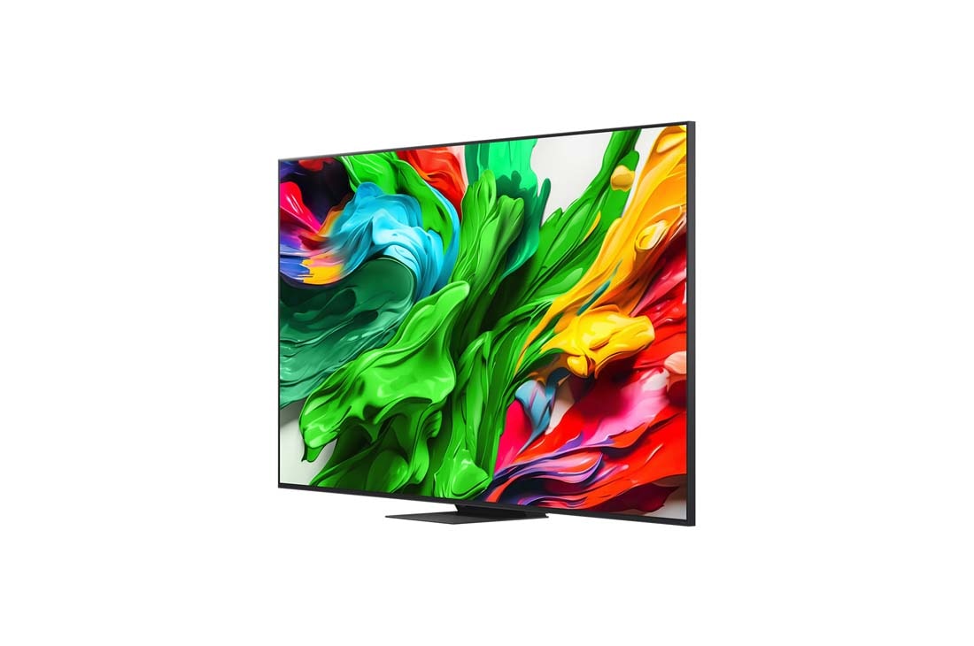 LG טלוויזיה חכמה 100 אינץ' LG QNED evo AI QNED86 ‏MiniLED 4K, תדר רענון 120Hz, שלט Magic AI, מערכת הפעלה webOS 25 ‏(דגם 2025), מבט קדמי ומבט צידי של הטלוויזיה החכמה LG QNED evo AI QNED86 4K המציגים את ממדי האורך, הרוחב, הגובה והעומק., 100QNED86A6, thumbnail 4