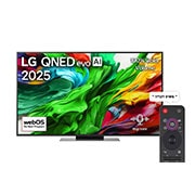 LG טלוויזיה חכמה 55 אינץ' LG QNED evo AI QNED86 ‏MiniLED 4K, תדר רענון 120Hz, שלט Magic AI, מערכת הפעלה webOS 25 ‏(דגם 2025), מבט קדמי של LG QNED evo QNED92 TV, לוגו של LG QNED evo Al בפינה העליונה. LG QNED evo QNED92 TV מציגה טקסטורות צבעוניות של צבעים המתאגדים יחד., 55QNED86A6A, thumbnail 1