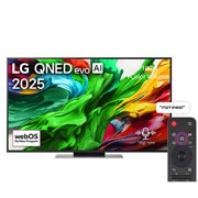 LG טלוויזיה חכמה 55 אינץ' LG QNED evo AI QNED86 ‏MiniLED 4K, תדר רענון 120Hz, שלט Magic AI, מערכת הפעלה webOS 25 ‏(דגם 2025), מבט קדמי של LG QNED evo QNED92 TV, לוגו של LG QNED evo Al בפינה העליונה. LG QNED evo QNED92 TV מציגה טקסטורות צבעוניות של צבעים המתאגדים יחד., 55QNED86A6A, thumbnail 1