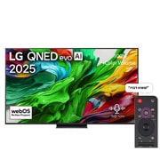 LG טלוויזיה חכמה 65 אינץ' LG QNED evo AI QNED86 ‏MiniLED 4K, תדר רענון 120Hz, שלט Magic AI, מערכת הפעלה webOS 25 ‏(דגם 2025), מבט קדמי של LG QNED evo QNED92 TV, לוגו של LG QNED evo Al בפינה העליונה. LG QNED evo QNED92 TV מציגה טקסטורות צבעוניות של צבעים המתאגדים יחד., 65QNED86A6A, thumbnail 1