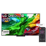 LG טלוויזיה חכמה 75 אינץ' LG QNED evo AI QNED86 ‏MiniLED 4K, תדר רענון 120Hz, שלט Magic AI, מערכת הפעלה webOS 25 ‏(דגם 2025), מבט קדמי של LG QNED evo QNED92 TV, לוגו של LG QNED evo Al בפינה העליונה. LG QNED evo QNED92 TV מציגה טקסטורות צבעוניות של צבעים המתאגדים יחד., 75QNED86A6A, thumbnail 1