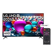 LG טלוויזיה חכמה LG UHD AI UA85 4K ‏‏בגודל 65 אינץ', עם AI Magic remote, ‏HDR10 ו-webOS25 ‏2025 , מבט קדמי על טלוויזיית UHD UA75 TV, לוגו LG UHD Al בפינה העליונה. LG UHD TV מציגה ​​מרקמים צבעוניים המשתלבים יחד בדומה לציור., 65UA85006LA, thumbnail 1