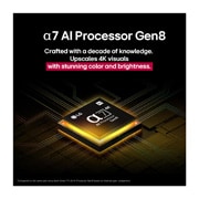 LG טלוויזיה חכמה LG NanoCell AI NANO80 4K ‏בגודל 65 אינץ', עם AI Magic remote, ‏HDR10 ו-webOS25 ‏2025 , המעבד alpha 7 AI Gen8 מאיר ברגים צהובים וצבעוניים של אור הבוקעים ממנו. הכותרת מדברת על האופן שבו המעבד מספק איכות 4K, צבעים מדהימים ובהירות., 65NANO80A6A, thumbnail 5