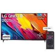 LG טלוויזיה חכמה LG QNED AI QNED70 4K ‏‏בגודל 55 אינץ', עם AI Magic remote‏, HDR10 ו-webOS25 ‏2025, מבט קדמי של QNED80 TV ‏LG, לוגו LG QNED Al בפינה העליונה. LG QNED TV מתארת ​​מרקמים צבעוניים בדומה לציור המתחברים יחד., 55QNED70A6A, thumbnail 1