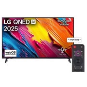 LG טלוויזיה חכמה LG QNED AI QNED70 4K ‏‏בגודל 65 אינץ', עם AI Magic remote‏, HDR10 ו-webOS25 ‏2025, מבט קדמי של QNED80 TV ‏LG, לוגו LG QNED Al בפינה העליונה. LG QNED TV מתארת ​​מרקמים צבעוניים בדומה לציור המתחברים יחד., 65QNED70A6A, thumbnail 1