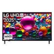 LG טלוויזיה חכמה LG UHD AI UA80 4K ‏‏בגודל 43 אינץ', ‏HDR10 ו-webOS25 ‏2025 , מבט קדמי על טלוויזיית UHD ua80 TV, לוגו LG UHD Al בפינה העליונה. LG UHD TV מציגה ​​מרקמים צבעוניים המשתלבים יחד בדומה לציור., 43UA80006LC, thumbnail 1