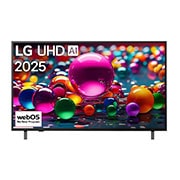 LG טלוויזיה חכמה LG UHD AI UA80 4K ‏‏בגודל 50 אינץ', ‏HDR10 ו-webOS25 ‏2025, מבט קדמי על טלוויזיית UHD ua80 TV, לוגו LG UHD Al בפינה העליונה. LG UHD TV מציגה ​​מרקמים צבעוניים המשתלבים יחד בדומה לציור., 50UA80006LC, thumbnail 1