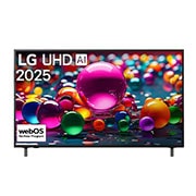 LG טלוויזיה חכמה LG UHD AI UA80 4K ‏‏בגודל 55 אינץ', ‏HDR10 ו-webOS25 ‏2025, מבט קדמי על טלוויזיית UHD ua80 TV, לוגו LG UHD Al בפינה העליונה. LG UHD TV מציגה ​​מרקמים צבעוניים המשתלבים יחד בדומה לציור., 55UA80006LC, thumbnail 1