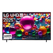 LG טלוויזיה חכמה LG UHD AI UA80 4K ‏‏בגודל 65 אינץ', ‏HDR10 ו-webOS25 ‏2025, מבט קדמי על טלוויזיית UHD ua80 TV, לוגו LG UHD Al בפינה העליונה. LG UHD TV מציגה ​​מרקמים צבעוניים המשתלבים יחד בדומה לציור., 65UA80006LC, thumbnail 1