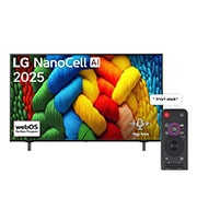 LG טלוויזיה חכמה LG NanoCell AI NANO80 4K ‏בגודל 50 אינץ', עם AI Magic remote, ‏HDR10 ו-webOS25 ‏2025 , מבט קדמי על טלוויזיית NanoCell, לוגו LG NanoCell Al בפינה העליונה. טלוויזיית LG NanoCell NANO80 מתארת ​​מרקמים צבעוניים בדומה לציור המתחברים יחד., 50NANO80A6A, thumbnail 1