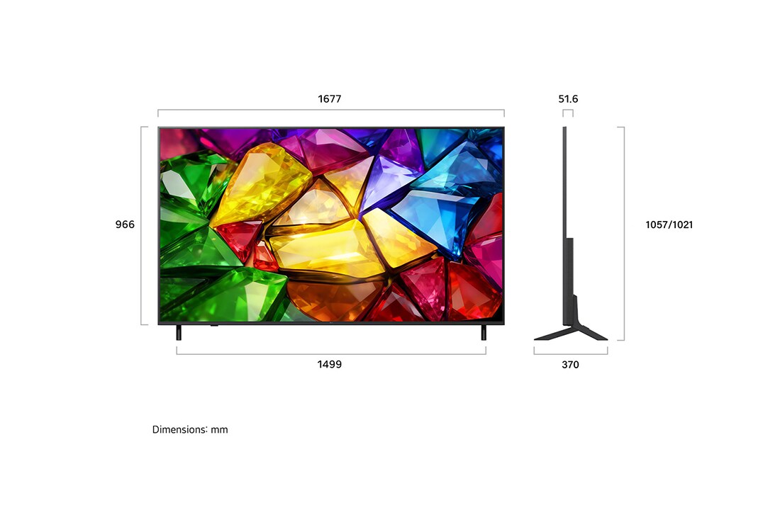 LG 75 אינץ' LG Mini RGB evo AI MRGB85 4K Smart TV 2026, dimension, 75MRGB85B6C, thumbnail 3