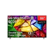 LG 86 אינץ' LG Mini RGB evo AI MRGB85 4K Smart TV 2026, מבט קדמי על טלוויזיית LG Mini RGB evo AI MRGB85, שיצאה לשוק בשנת 2026, מציגה תמונה קריסטלית של היבטים צבעוניים מוגדרים בחדות, הכוללת מסך בגודל 75 אינץ', webOS,‏ 100% כיסוי צבע כפול ומעבד ה-alpha 8 AI , 86MRGB85B6C, thumbnail 2