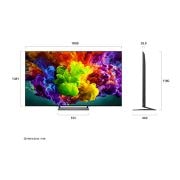 LG טלוויזיה חכמה LG QNED evo AI Mini LED QNED90 4K 2026 85 אינץ', טלוויזיית LG QNED evo AI Mini LED QNED90 מוצגת מהחזית ומהצד מדגישה תצוגה בגודל 85 אינץ' עם מסך רחב של 1890 מ"מ, גובה מסך של 1081 מ"מ, גובה של 1180 מ"מ עם מעמד, עומק פרופיל של 59.9 מ"מ ושטח בסיס מעמד ב, 85QNED93B6A, thumbnail 2